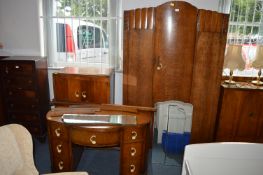 1930's Light Oak Bedroom Suit Comprising Wardrobe,