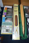 Two Wooden Artists Easels plus Drawing Books, etc.