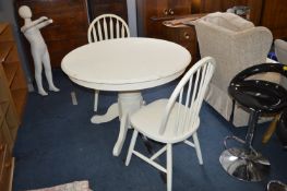 White Painted Circular Dining Table and Two Chairs
