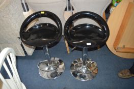 Pair of Black & Chrome Gas Lift Bar Stools