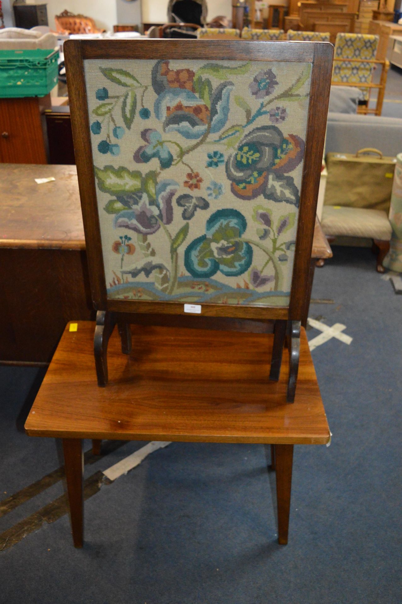 1930's Oak Embroidered Fire Screen/Table plus Retr