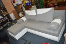 Grey & White L-Shaped Storage Sofa Bed