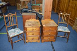 Two Pine Bedside Cabinets plus Two Period Chairs