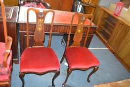 Pair of Edwardian Inlaid Mahogany Horse Hair Stuff