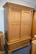 Pine Double Wardrobe with Two Drawers and Sliding