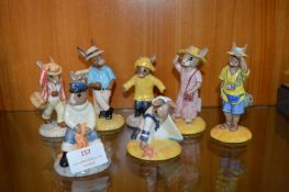 Seven Royal Doulton Bunnykins Figurines - Tourist, Sightseer, Sailor, etc.