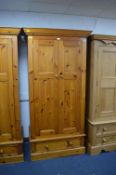 Pine Two Door Door Wardrobe with One Drawer