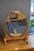 Vintage Oak Oval Beveled Edge Dressing Table Mirro