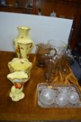 Vintage Yellow China Vase by KLM, plus Glassware