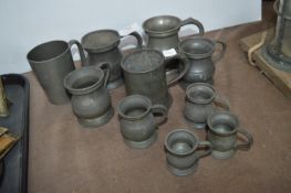 Ten Small Pewter Tankards