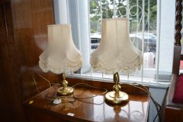 Pair of Brass Table Lamps with Cream Shades