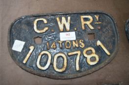 CW Railway Wagon Plate