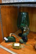 Four Murano and Medina Green Glass Decorative Items