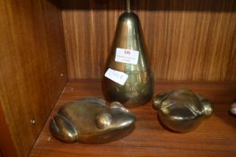 Two Brass Frogs and a Pear