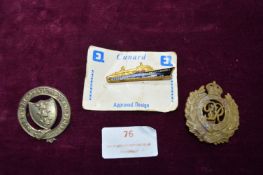 Cunard QE2 Enamel Badge plus Hull Corporation Transport Badge and Royal Engineers Cap Badge