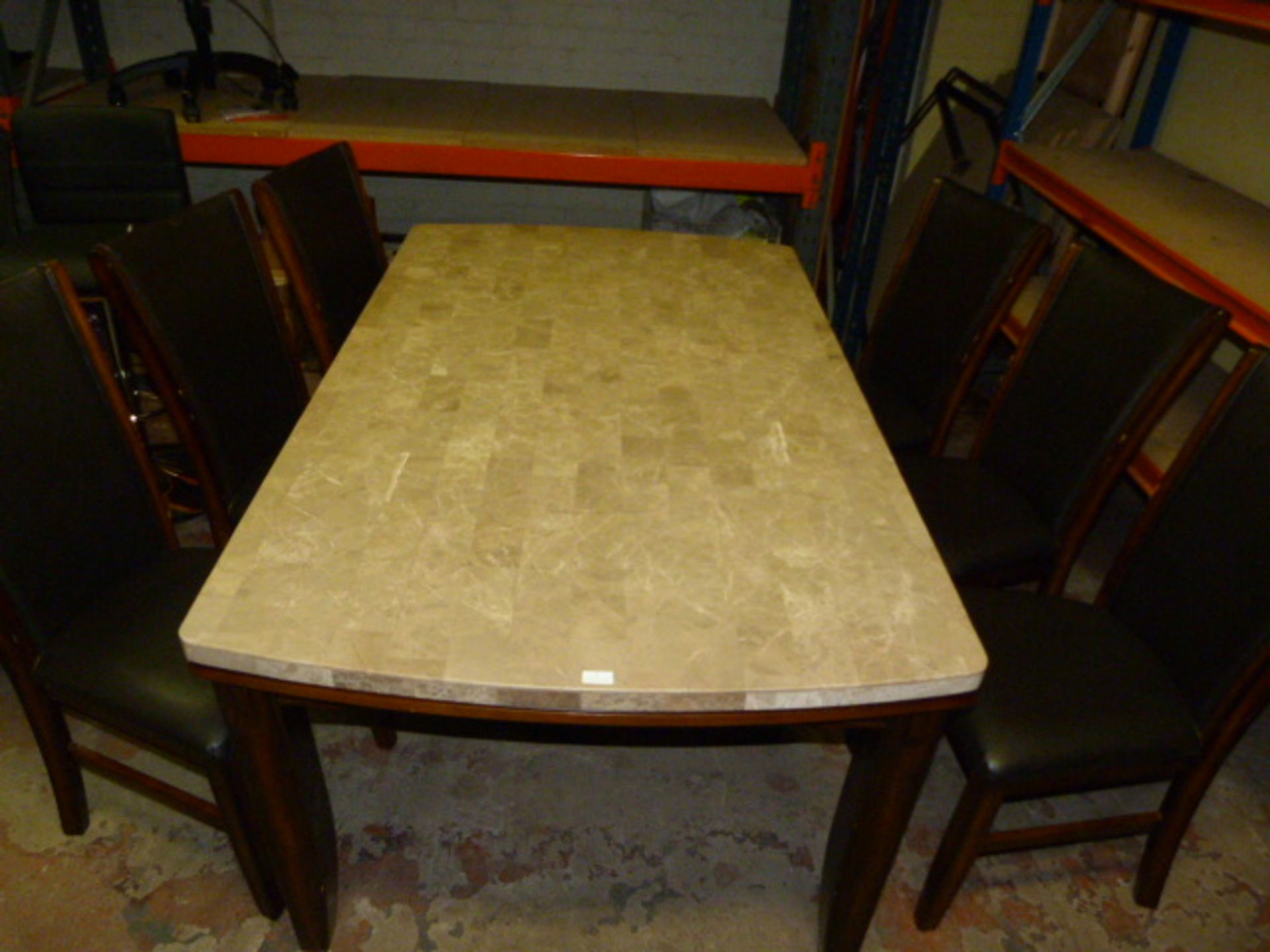 *Marble Topped Wooden Table with Six Highback Chai - Image 2 of 4