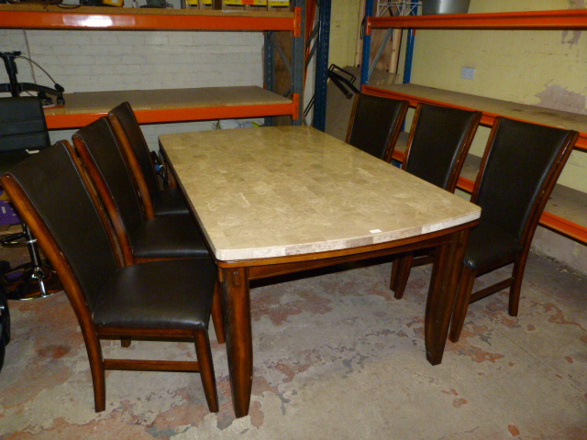 *Marble Topped Wooden Table with Six Highback Chai