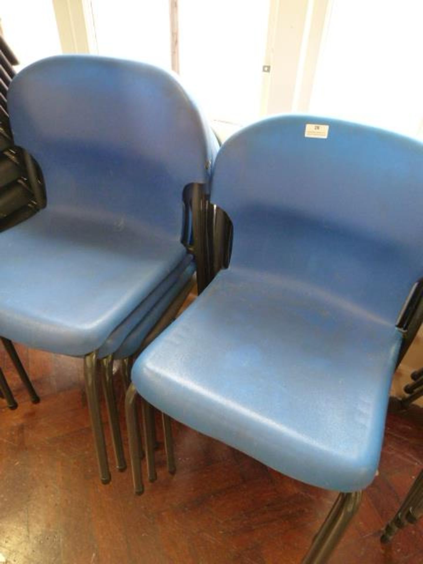 *Seven Grey & Blue Plastic Stackable Chairs