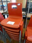 *Seven Child's Red Plastic Stackable Chairs