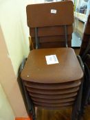 *Seven Tubular Framed Brown Plastic Stackable Chairs