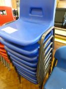 *Ten Child's Tubular Framed Blue Plastic Stackable Chairs