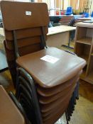*Nine Tubular Framed Brown Plastic Stackable Chairs