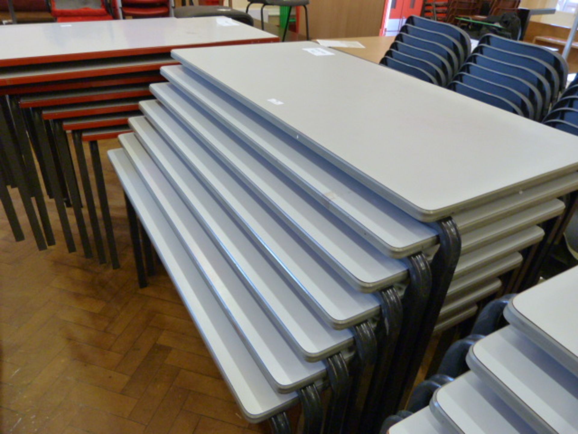 *Seven Metal Framed Stackable School Tables