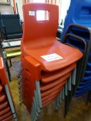 *Seven Child's Red Plastic Stackable Chairs