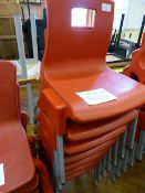 *Seven Child's Red Plastic Stackable Chairs