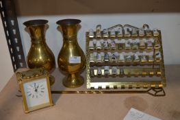 Two Brass Vases, Carriage Clock, Thimbles, etc.