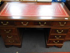 Double Pedestal Writing Desk with Red Leather Iner