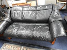 Ekornes Black Leather Three Seat Sofa