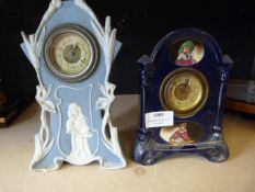 Wedgwood Style Mantel Clock and a Glazed Mantel Clock Decorated with Period Figures
