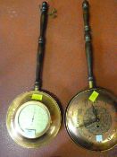 Novelty Reproduction Copper Warming Pan Thermometer and a Clock