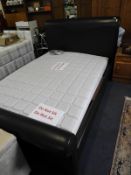 Dark Brown Faux Leather Double Bed with Mattress