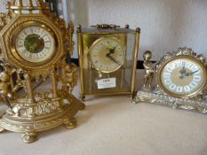 Three Small Gilt & Brass Effect Mantel Clocks
