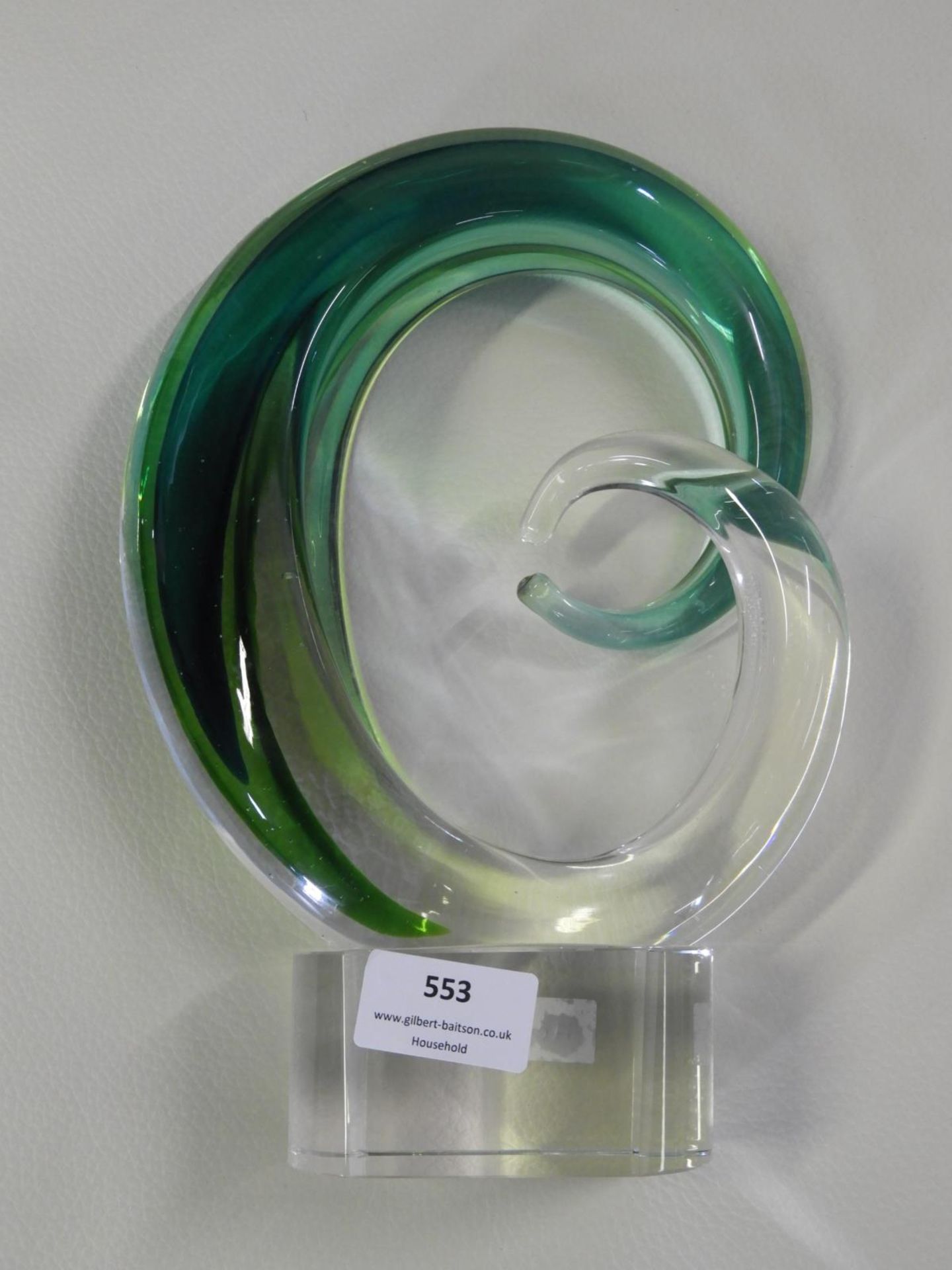 Murano Green & White Glass Sculpture