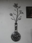 Floral Metal Wall Art in Silver & Black
