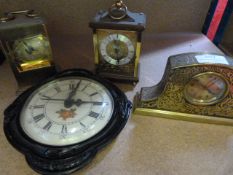 Two Carriage Clocks, Small Brass Mantel Clock and Another