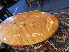 Oval Inlaid Coffee Table on Ornate Legs