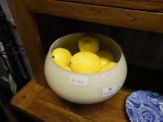 Large Glass Bowl with Artificial Lemons