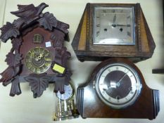 Two Vintage Mantel Clocks, Plastic Cuckoo Clock, and a Plastic Dome Clock