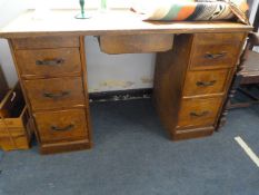 Vintage Oak Double Pedestal Desk