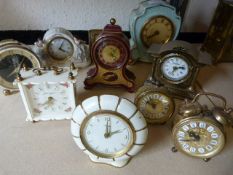 Ten Assorted Small Clocks Including One with Dresden Mark