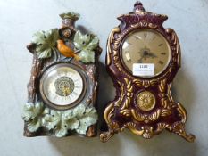 Italian Majolica Mantel Clock and a Antique Effect Plastic Clock