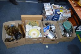 Four Boxes of Assorted Kitchenalia: Plates, Mugs, Bowls, Slow Cooker, etc.