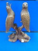 Carved Wood Figurine of Two Eagles with Chicks - Approx. 56cm H x 38cm W