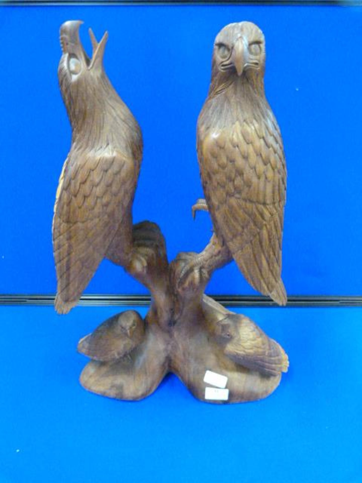 Carved Wood Figurine of Two Eagles with Chicks - Approx. 56cm H x 38cm W