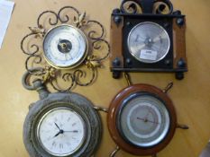 Three Barometers and a Novelty Battery Operated Pocket Watch Wall Clock