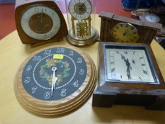 Art Deco Mantel Clock and Four Other Clocks